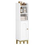 Hzuaneri Bathroom Storage Cabinet, Small Corner Floor Cabinet with Door and Shelves, Narrow Toilet Paper Holder, Bathroom Organizer with Adjustable Shelf, for Small Spaces, White BC08203X