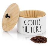 Coffee Filter Holder with Lid, Metal Round Coffee Filters Storage Container, White Large Coffees Pod Organizer Basket Coffees Bar Decor Accessories for Counter, Farmhouse
