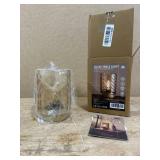 LUSHARBOR Battery Operated Lamp with Timer, Small Decorative Table Lamp Ambient, Glass Cordless Lamps Bedside Battery Powered Lamp for Bookshelf, Entryway Wave Design-Amber