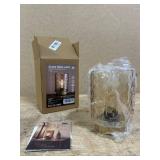 LUSHARBOR Battery Operated Lamp with Timer, Small Decorative Table Lamp Ambient, Glass Cordless Lamps Bedside Battery Powered Lamp for Bookshelf, Entryway Wave Design-Amber