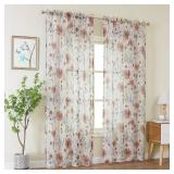 OWENIE Crushed Sheer Curtains 96 Inch Length 2 Panels Set, Sheer Floral Curtains Printed Drapes on Sheers for Living Room, Rod Pocket Light Filtering Window Sheers 42" W x 96" L