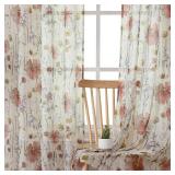 OWENIE Crushed Sheer Curtains 96 Inch Length 2 Panels Set, Sheer Floral Curtains Printed Drapes on Sheers for Living Room, Rod Pocket Light Filtering Window Sheers 42" W x 96" L