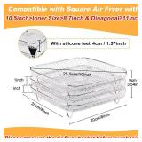 BYKITCHEN 8 inch Square Air Fryer Rack, 3pcs Stackable Stainless Steel Dehydrator Rack with Silicon Feet, Square Air Fryer Accessories for Cosori, Instant Vortex, Ninja Pro XL 6.5 QT AF181 & More