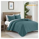 HORIMOTE HOME Quilt Queen Size Teal Blue, Lightweight Quilts for Summer Ultra-Soft Microfiber Modern Style Quilted Clouds Pattern Bedspread Quit Set 3 Pieces(1 Quilt and 2 Pillow Shams)