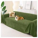 Smiry Couch Cover for Dogs, Washable Chenille Sofa Covers for 3 Cushion Couch, Soft Sofa Slipcover for Pets, Thick Sectional Furniture Protector with Tassels (Green, 88.5x118 Inch)