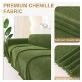 Smiry Couch Cover for Dogs, Washable Chenille Sofa Covers for 3 Cushion Couch, Soft Sofa Slipcover for Pets, Thick Sectional Furniture Protector with Tassels (Green, 88.5x118 Inch)