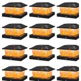 APONUO Solar Post Cap Lights with Flickering Flame & Warm White, 12-Pack for 4x4 Wood/Vinyl Posts, Solar Powered Deck & Fence Lights, Auto On/Off, IP65 Waterproof, Glossy Black