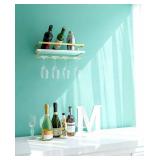 Mkono Wall Mounted Wine Rack Set of 2 White Wood Wine Bottle Glass Holder Floating Shelves with Stemware Hanger Modern Plants Photos Wine Display Storage Holder for Kitchen Dining Room Bar, 17 Inch