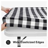 Smiry Rectangle Picnic Table Cloth, Elastic Waterproof Fitted Vinyl Tablecloths, Flannel Backed Buffalo Plaid Table Covers for Dining, Camping, Outdoor (Black and White, 30" x 60")