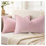 decorUhome Summer Couch Throw Pillow Covers 12x20 Set of 2, Decorative Soft Velvet Modern Cozy Chenille Lumbar Pillow Cases with Elegant Design for Sofa Bed Living Room Home Decor, Blush Pink