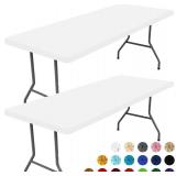 Moosfor Spandex 6 Foot Rectangle Table Cloth 2 Pack, Elastic Fitted Tablecloths for Picnic, Stretch Washable Patio Table Cover for Outdoor, Camping, Banquet and Parties (White, 30"x72")