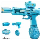 Electric Water Gun for Adults Kids, Transparent Automatic Squirt Watergun with Water Spray Sound and Led Lights, Summer Outdoor Water Pistol Pool Beach Party Toys for Boys Girls, Blue (missing chargin