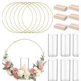 Leinuosen 6 Pack Metal Floral Hoop Centerpiece with Stand & Glass Vases Wedding Table Decorations for DIY Christmas Baby Shower Birthday Party Decor 12 Inch Reusable Decorative Hoop Ring Set