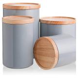 Sweejar Kitchen Canisters Ceramic Food Storage Jar Set, Stackable Containers with Airtight Seal Wooden Lid for Serving Ground Coffee, Tea, Herbs, Grains, Sugar, Salt - Set of 4 (Gray)