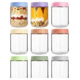 Overnight Oats Containers with Lids, 16oz Wide Mouth Mason Jars with Lids, 9 Pack Glass Jars with Airtight lid for Chia Pudding Yogurt Salad, Meal Prer Oatmeal Jars