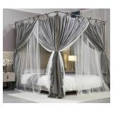 AIOOO 4 Corners Post Princess Curtain Bed Canopy Double Layer Cozy Mosquito Net Mesh and Cloth for Girls Adults Bedroom Decoration (Double-Grey/White, 59" W*82" L*82"*H/(Queen))