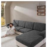 QIANMEW Couch Cushion Covers, Super Stretch Washable Sofa Slipcovers for L Shaped & Modular Seats, Pet-Friendly Furniture Protector with Stripe Design, (1 Seat Cover M, Dark Gray)