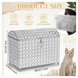 Nitial Crystal Wedding Card Box with Heart Lock 11in Wedding Money Box Treasure Chest Silver Bead Card Receiving Memory Storage for Reception Brithday Graduation Baby Shower Party (Elegant Style)