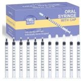 50 Pcs 1ml Syringes with Caps Oral Dispenser Individually Sterile Warpped for Medicine Dropper, Colostrum Collect Feeding Pets, Liquid