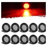 Partsam 10Pcs 2.5" Round Red 13 LED Side Marker Clearance Lights with Reflectors for Truck Trailer RV, Grommets and Pigtails Include, Clear Lens, Sealed Waterproof, Flush Mount, 12V