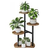 INGIORDAR Plant Stand Indoor Outdoor Corner Plant Shelf for Multiple Flower Pots Flower Stand Holder for Patio Garden Balcony Living Room (Black+Rustic Brown, 4 Tier)