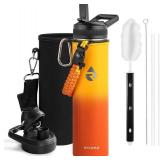 RAYMYLO Insulated Water Bottle 24 oz, Triple Wall Vacuum Stainless Steel (Cold for 24Hrs, Hot for 12Hrs), Leak Proof & Non-BPA, Modern Water Flask Jug with Paracord Handle & Straw Spout Lids