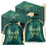 $28 Roowest 100 Pcs Thank You Satin Gift Bags Drawstring Jewelry Candy Pouches for Wedding Bridal Shower Baby Shower Favor Drawstring Bag for Birthday Holiday Party(4 x 6 Inch,Dark Green)