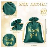 $28 Roowest 100 Pcs Thank You Satin Gift Bags Drawstring Jewelry Candy Pouches for Wedding Bridal Shower Baby Shower Favor Drawstring Bag for Birthday Holiday Party(4 x 6 Inch,Dark Green)