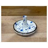 Wedding Ring Holder - Ceramic Ring Stand With Jewelry Plate, Blue Dots Jewelry Holder for Rings, Earrings, Necklace Organizer - Gift for Mom, Bridesmaid, Engagement