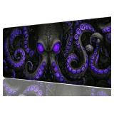 $17 Octopus Gaming Mouse Pad, Black Purple Eye Monster Large Gaming Mouse Mat with Stitched Edges,Non-Slip Waterproof Rubber Base Mous Mat, XXL Extended Mouse Protector for Home Office, 31.5"x11.8"