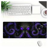 $17 Octopus Gaming Mouse Pad, Black Purple Eye Monster Large Gaming Mouse Mat with Stitched Edges,Non-Slip Waterproof Rubber Base Mous Mat, XXL Extended Mouse Protector for Home Office, 31.5"x11.8"