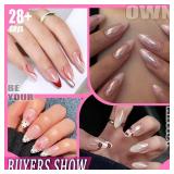 UNA GELLA Almond Gel Nail Tips, 504PCS Pre Etched Clear Fake Nails Tips Medium Almond Shape - 12 Sizes Full Cover Soft Acrylic Press On Nail Extensions No C Curve Gift for Diy at Home