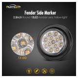 $40 Partsam 10Pcs 2.5" Round Amber 13 LED Side Marker Clearance Lights with Reflectors for Truck Trailer RV, Grommets and Pigtails Include, Clear Lens, Sealed Waterproof, Flush Mount, 12V