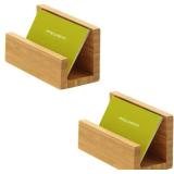 2 Pack Bamboo Wood Desktop Business Card Holder Display for Desk Sturdy Business Card Stand for Office Tabletop Counter Organizer