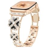 Clover Band Compatible with Gold Apple Watch Bands for Women 40mm 41mm 44mm 38mm 45mm 46mm 49mm, Cute Diamond Bracelet Replacement Strap for iWatch SE Apple Watch Series 10 9 8 7 6 5 4 3 2 1