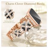 Clover Band Compatible with Gold Apple Watch Bands for Women 40mm 41mm 44mm 38mm 45mm 46mm 49mm, Cute Diamond Bracelet Replacement Strap for iWatch SE Apple Watch Series 10 9 8 7 6 5 4 3 2 1