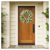$29 Sggvecsy White Daisy Wreath 24 Inch with Fake Silk Floral Green Eucalyptus Leaves and Lavender for Spring Summer Front Door Window Wall Wedding Farmhouse Festival Decor