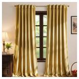 $42 MIULEE Velvet Curtains 96 inches - Luxury Curtains for Bedroom Living Room Room Darkening Thermal Insulated Super Soft Window Drapes Rod Pocket & Back Tab, Golden, W52 x L96 inches, 2 Panels