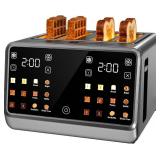 $110 4 Slice Toaster Wide Slot with Dual Digital Touchscreen, 1800W Smart Toaster Stainless Steel Independent Control Panel, Single Slot Mode Timer for Bagels Bread, 6 Toast Shades