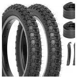 $29 Hycline Kids Bike Replacement Tires Set: 2-Pack 12.5/14/16/20x2.125 Inch Premium Butyl Rubber Wear-Resistant Folding Bicycle Tires and 2 Pcs Bike Tubes Schrader Valve with Tire Levers for BMX MTB