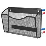 $14 MINDEPOT Magnetic Wall File Holder - Metal Mesh Wall File Organizer with Powerful Magnet Single Pocket Wall Folder Holder for Office File Cabinet Whiteboard, No Assembly Required, Space Saver, Bla