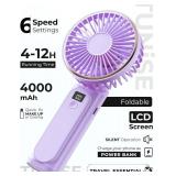 $13 TUNISE Portable Handheld Fan, 4000mAh, 180 Adjustable, 6 Speed Wind, USB Rechargeable Foldable Fan with Real-Time Electricity Display