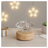 $17 Diamond Shape Small Table Lamp with RGB Seven-Color Changing Night Light, Rechargeable & Solid Wood Base, Unique and Elegant Lighting Fixture for Bedroom or Living Room Decor