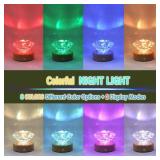 $17 Diamond Shape Small Table Lamp with RGB Seven-Color Changing Night Light, Rechargeable & Solid Wood Base, Unique and Elegant Lighting Fixture for Bedroom or Living Room Decor