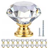 $19 POZEAN Crystal Drawer Knobs 20 Pack, 1-3/16 inch Cabinet Knobs for Dresser with Cuttable Screws, Diamond Glass Pulls Handles (30mm, 20Pack, Clear-Gold)