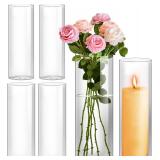 $35 Hurricane Candle Holder,Open Ended Glass Candleholder Multiple Size Choices,Clear Cylinder Glass Candle Holder for Wedding Centerpieces, Home Decor(6 PCS,H:12" D:4")