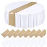 $29 Tudomro 16 Pcs White and Champagne Round Plastic Tablecloth and Satin Table Runner Set 84 Inch Round Covers 12 x 108 Inch Table Runners for Christmas Wedding Birthday Party Baby Shower