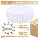 $29 Tudomro 16 Pcs White and Champagne Round Plastic Tablecloth and Satin Table Runner Set 84 Inch Round Covers 12 x 108 Inch Table Runners for Christmas Wedding Birthday Party Baby Shower