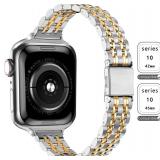 $20 QUNDAXI Slim Watch Band Compatible with Apple Watch 41mm 45mm 42mm 44mm 40mm 38mm Metal Stainless Steel Watchband Suitable for iWatch 11/10/9/8/7/6/5/4/3/2/1/SE Series Women Luxury Strap