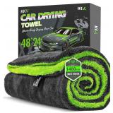 $26 KKV Full-Sized SUV Drying Towel, 48"x24" Dual Sided Microfiber Car Cleaning Towel with Twisting Yarn Technique, 1400GSM Super Absorbent, Scratch-Free, Machine Washable (Darkgray-GreenYellow)